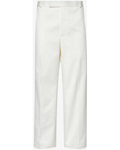 Thom Browne Brand-tab Straight-leg Low-rise Cotton-twill Trousers - White