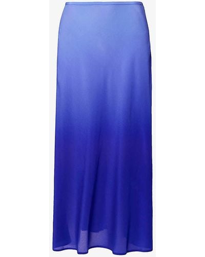 RIXO London Kelly Gradient-pattern Mid-rise Silk Midi Skirt - Blue