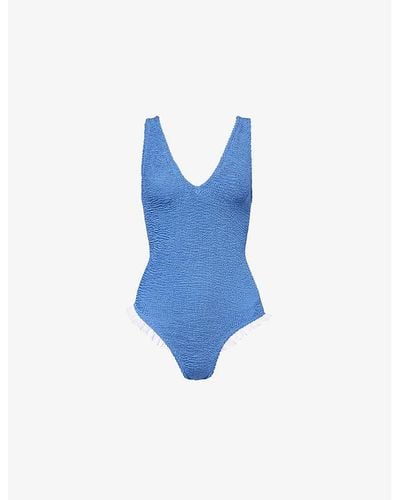 Hunza G Lisa Frilled-trim Swimsuit - Blue