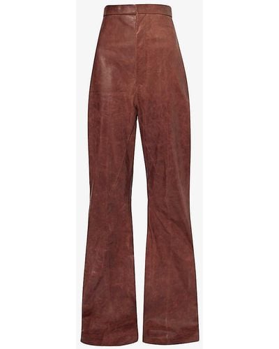 Rick Owens Hen Dirt Straight-leg High-rise Crinkled Leather Trousers - Red
