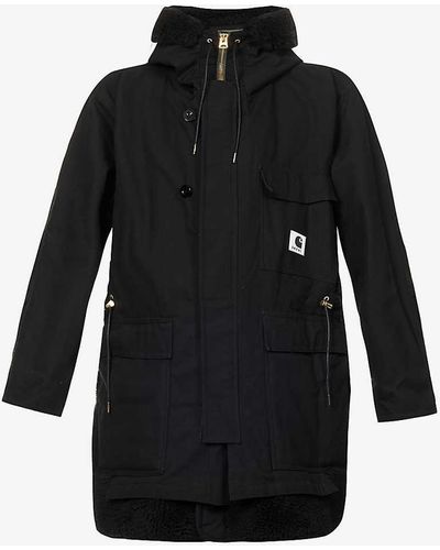 Sacai X Carhartt Wip Siberian Brand-patch Regular-fit Cotton Coat - Black