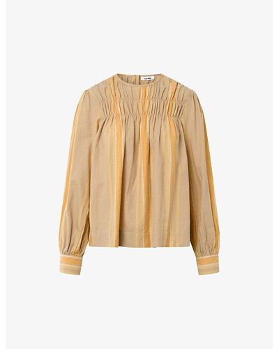 Nué Notes Aldrin Puff-sleeve Striped Cotton Blouse - Natural