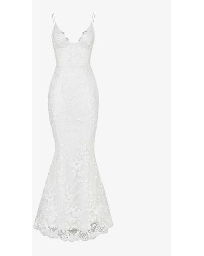 House Of Cb Solene Scallop-trim Floral-lace Bridal Gown - White