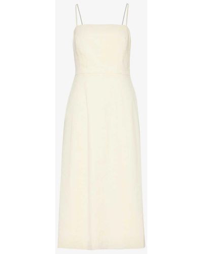 Theory Straight-neck Panelled Linen-blend Midi Dress - White