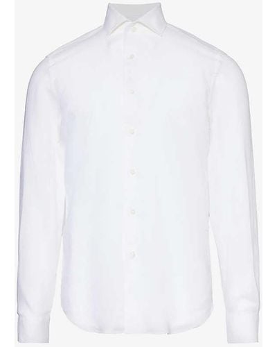 Corneliani Curved-hem Cutaway-collar Classic-fit Linen Shirt - White