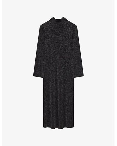 JOSEPH Metallic-weave High-neck Merino-wool Midi Dress - Black