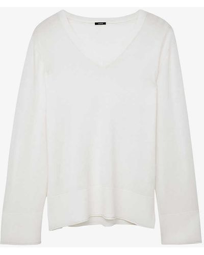JOSEPH V-neck Relaxed-fit Wool And Silk-blend Jumper - White