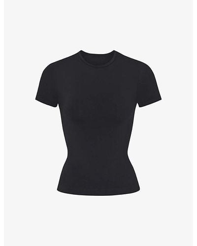 Skims Smoothing Slim-fit Stretch-woven T-shirt Xx - Black