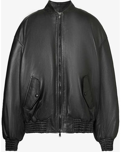 Wardrobe NYC Oversized Leather Bomber Jacket - Black