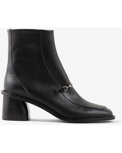 Sandro Amber Square-toe Leather Heeled Ankle Boots - Black