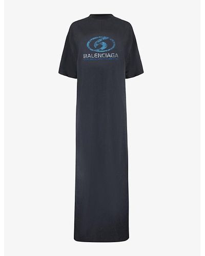 Balenciaga Graphic-print Cotton-jersey Maxi Dress - Blue