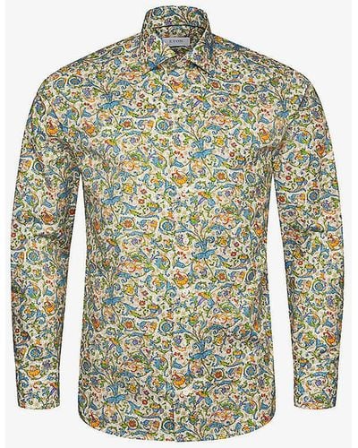 Eton Signature Twill Floral-print Contemporary-fit Cotton Shirt - Green