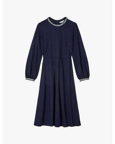 LK Bennett Yvonne Contrasting Stretch-woven Midi Dress - Blue