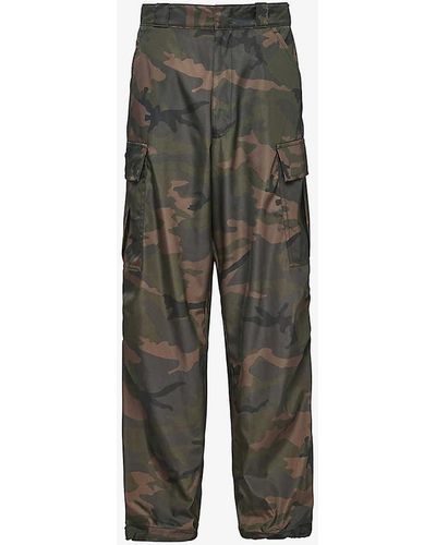 Prada Camouflage-print Drawstring-hem Regular-fit Wide-leg Recycled-polyamide Cargo Trousers X - Grey