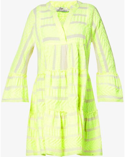 Devotion Ella Flared-sleeve Stretch-cotton Mini Dress - Multicolour