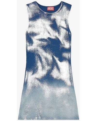 DIESEL M-idony Metallic-pattern Cotton-knit Mini Dress - Blue