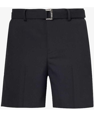 Sacai Branded-belt Pressed-crease Woven Shorts - Blue