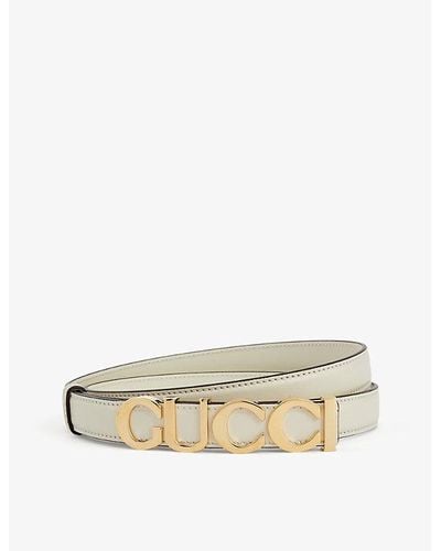 Gucci Logo-buckle Thin Leather Belt - Natural