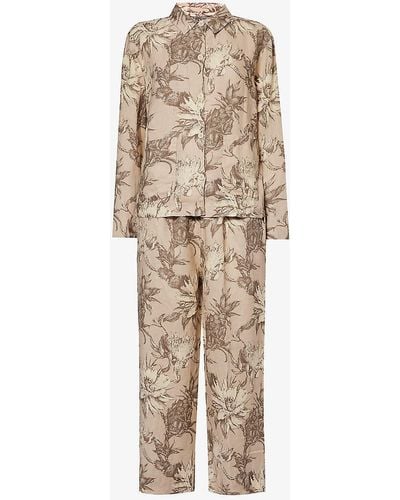 Desmond & Dempsey Floral-print Linen Pyjamas X - Natural