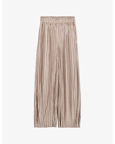 IKKS Metallic-pleated Wide-leg Mid-rise Recycled-polyester Pants - Natural