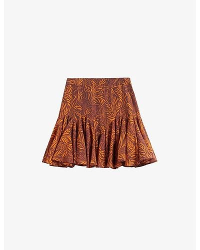 Ted Baker Staysey Botanical-print Ruffled-hem Woven Mini Skirt - Brown