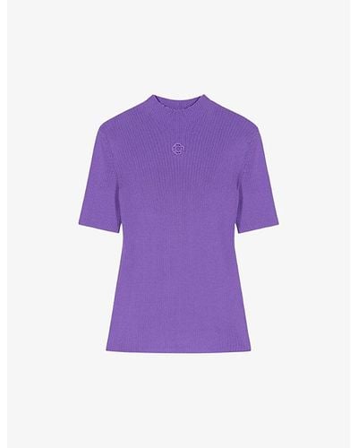 Maje Logo-patch Short-sleeve Stretch-knitted Top - Purple