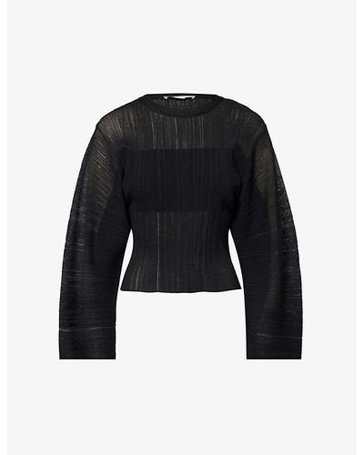 Stella McCartney Pleated Semi-sheer Knitted Sweater - Black