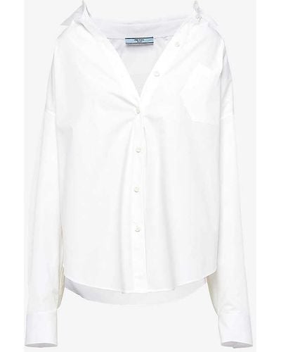 Prada Logo-embroidered Patch-pocket Oversized Cotton-poplin Shirt - White
