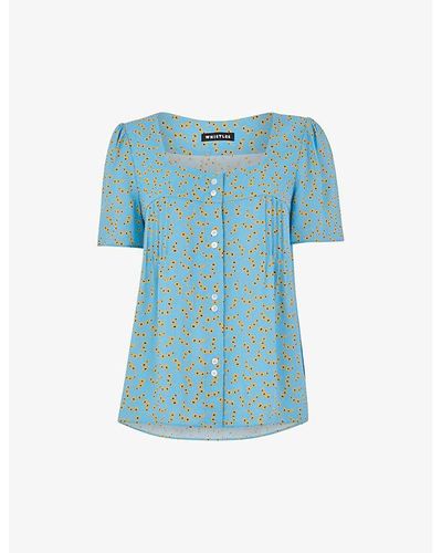 Whistles Floral-print Woven Top - Blue