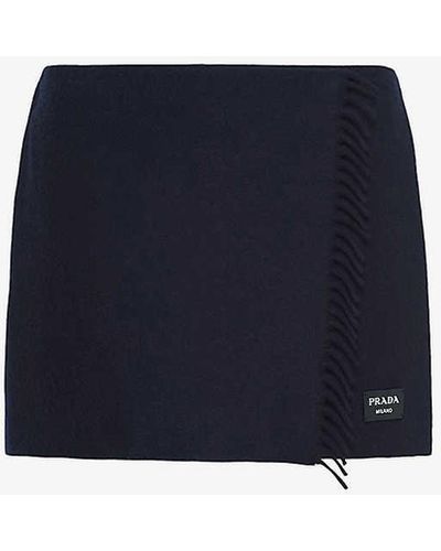 Prada Low-rise Logo-patch Cashmere Mini Skirt - Blue