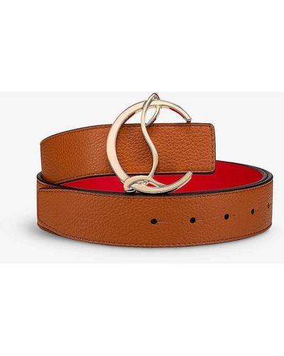 Christian Louboutin Logo-buckle Grained-leather Belt - Orange