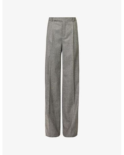 Saint Laurent Check-pattern Slip-pocket Mid-rise Wide-leg Wool Pants - Gray
