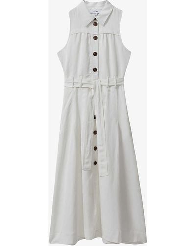 Reiss Heidi Button-down Belted-waist Woven Midi Dress - White