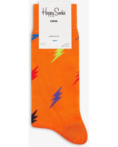 Happy Socks Lightning Graphic-print Cotton-blend Socks - Orange