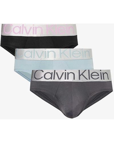 Calvin Klein Logo-waistband Pack Of Three Stretch-jersey Briefs - Black