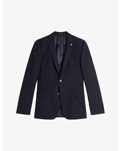 Ted Baker Vy Forbyjs Puppytooth-texture Stretch Wool-blend Blazer - Blue