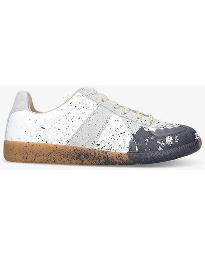 Maison Margiela Replica Paint-splattered Leather Low-top Trainers - White