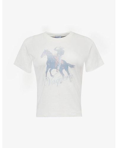 VAQUERA Cowboy-print Short-sleeved Cotton T-shirt - White