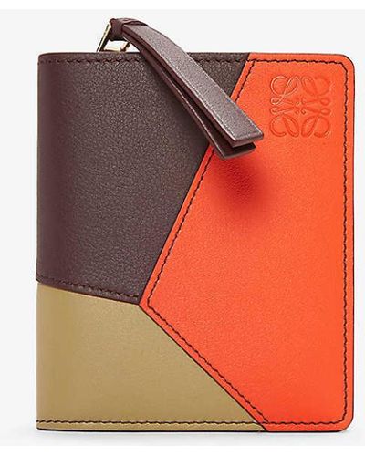 Loewe Puzzle Compact Leather Zip Wallet - Red