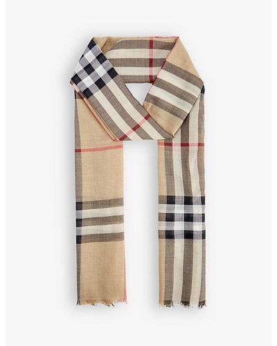 Burberry Giant Check Fringed-trim Wool And Silk-blend Scarf - White
