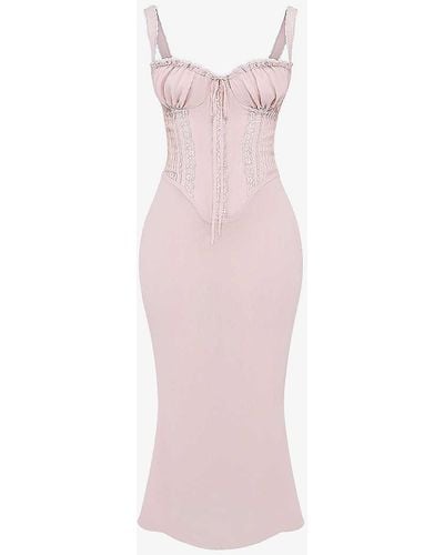 House Of Cb Syrah Corseted Lace-up Satin Midi Dres - Pink