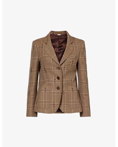 Gucci Single-breasted Checked Wool Blazer - Brown