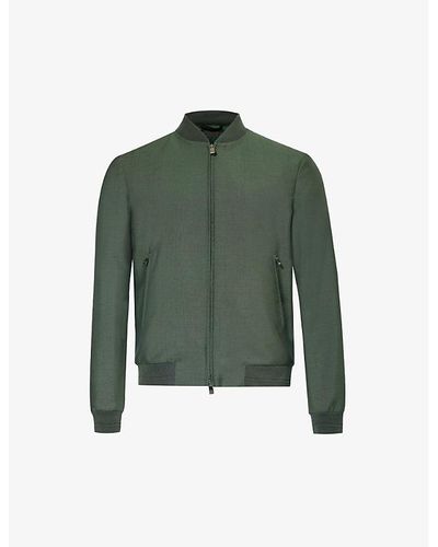 Corneliani Stand-collar Ribbed-trim Wool Bomber Jacket - Green