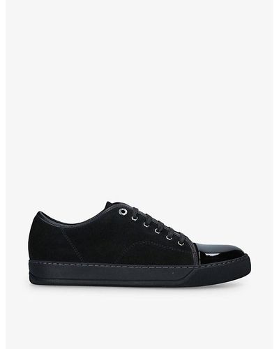 Lanvin Panelled Patent-leather And Velvet Low-top Sneakers - Black