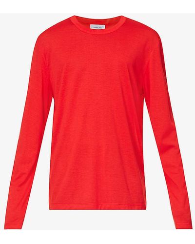 Ferragamo Crewneck Long-sleeved Cotton-jersey T-shirt - Red