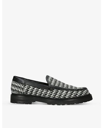 Manolo Blahnik Dineralo Houndstooth-check Woven And Leather Loafers - Black