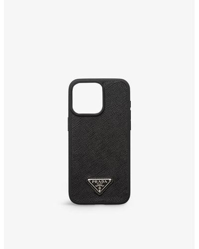 Prada Branded-plaque Leather Iphone 15 Pro Cover - Black
