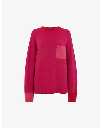 Whistles Colour Block Pocket-detail Knitted Sweater - Pink