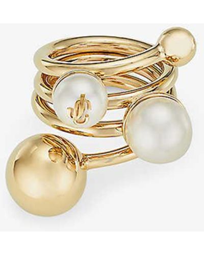 Jimmy Choo Jc Multi Pearl Brass Ring - White