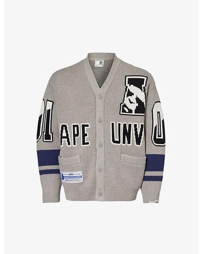 Aape Varsity Brand-embellished Relaxed-fit Cotton-blend Cardigan - Grey